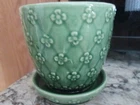 Vintage Shawnee Pottery Quilted Daisy Green Planter with Attached Saucer USA 4"