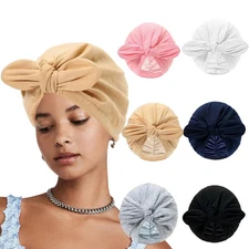 Solid Color Hijab Bonnet Cap Bowknot Headwear Head Wrap Turban Beanies Hat Chemo