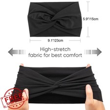 AQOKKA Wide Turban Headband Non-Slip Boho Elastic Twisted Knot Hairband