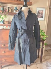 THEORY TRENCH COAT STYLE CEDRICA COLISEUM COTTON LEATHER NAVY BLACK Size P
