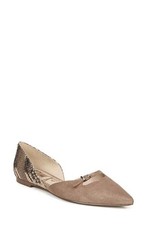 Sam Edelman 6.5 Tan Suede RINA Pointed Toe Flats Snake Print d'Orsay Copper