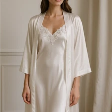 Elegant Cream Satin Robe and Nightgown Set