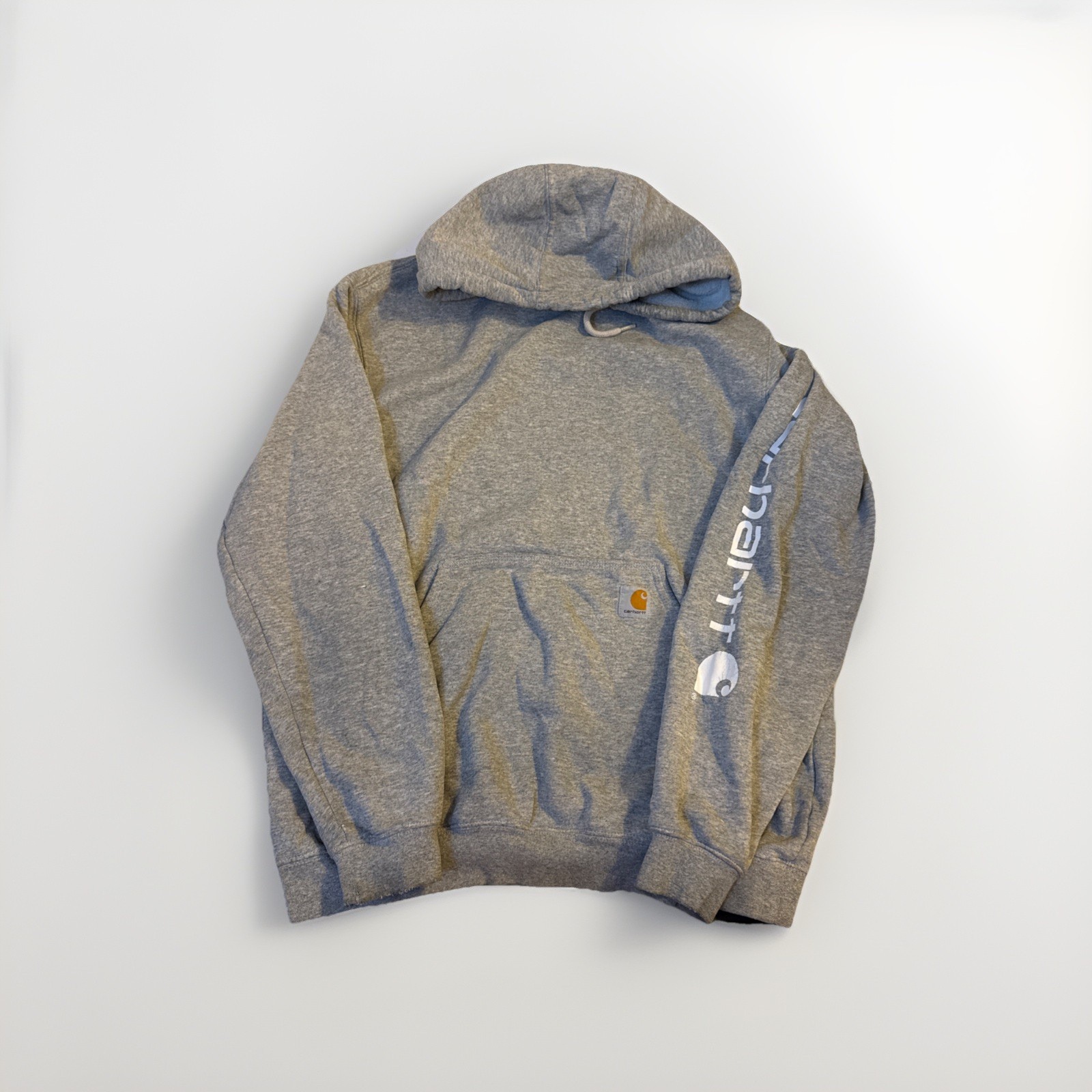 Carhartt Pullover Hoodie Gray Sleeve Logo Workwear Size Medium