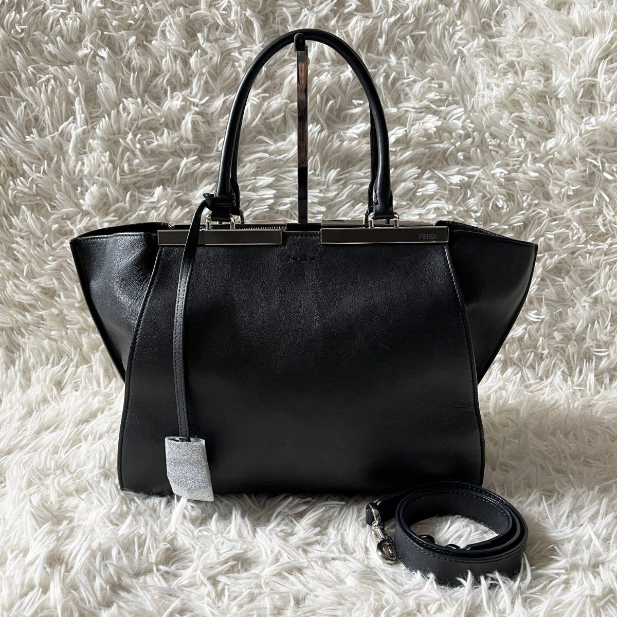 RARE FENDI 3JOURS Troisi me Jour Black Leather 2way Handbag