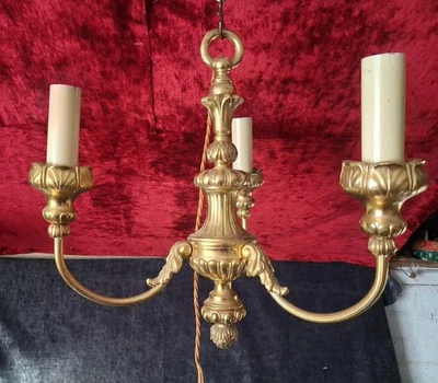 Vintage Chandelier Brass Ceiling Light 3 Arm Decorative Ornate Design - Image 1 of 4