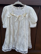 Vtg Gunne Sax Baby Dress Lace Ivory Jessica McClintock 70s 80s Cottagecore 24M