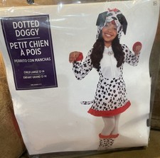 DOTTED DOGGY PUPPY LOVE COSTUME CHILD L 12-14 PLUSH HOODED DRESS/LEG WARMERS