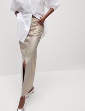 Marks & Spencer Womens Cotton Maxi A Line Metallic Skirt in Gold - M&S