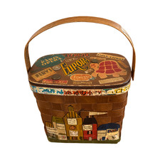 VTG Caro Nan Basket Purse Woven Wood Decoupage Travel Italy Venice