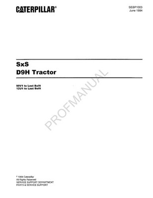 Caterpillar Cat SxS D9H Tractor Parts Catalog Manual SEBP1003