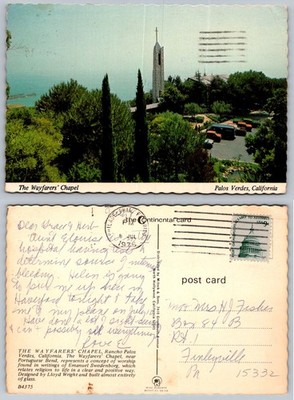 1976 Wayfarers' Chapel Palos Verdes California Postcard Lloyd Wright Design