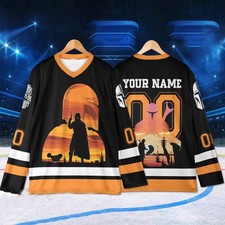 Personalized Retro The Mandalorian Sunset Star Wars Fan Gift Hockey Jersey