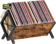 Vinyl Record Storage Rack 80-100 LP Wooden Metal Organizer Rustic Brown Black
