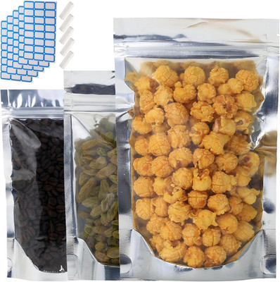 100-Pack Reclosable Large Mylar Bags for Food Storage 6.3 X 9.5 Stand up Pouch
