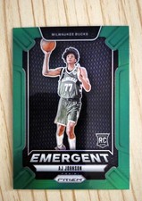 #15 2024-25 Panini Prizm Emergent Green  #15 - AJ Johnson Rookie - Bucks