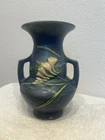 Vintage Roseville Pottery Blue Floral Handled Vase – Shape 12-8 – USA