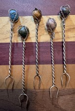 Set di 5 forchette da cocktail in argento massiccio 925 pietre preziose naturali 3,25” 19,18 g