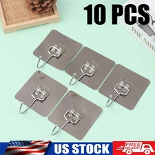 10x Adhesive Wall Hooks for Hanging,Removable Window Hooks Waterproof Kitchen US