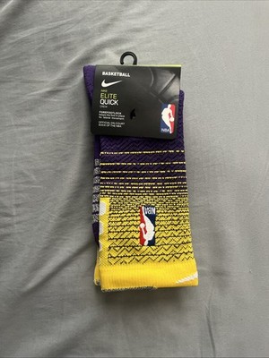 Nike Elite Quick Men s Crew Size Large NBA Basketball Socks Lakers Colorway