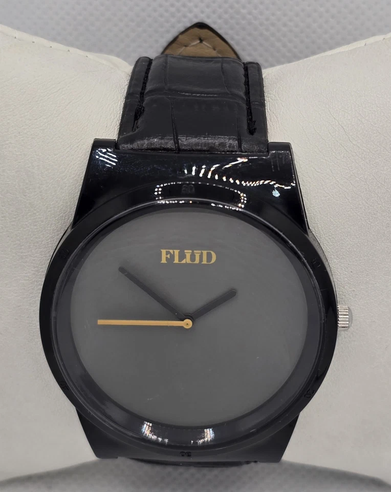 Reloj Hombre Flud Minimalista Redondo Esfera Negra Estuche Cuarzo Negro Correa Cuero 04 Foto 4 de 4