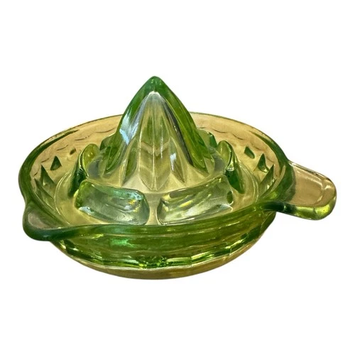 Vintage Uranium Glass Citrus Juicer Reamer 6” Green Depression Glass UV Reactive
