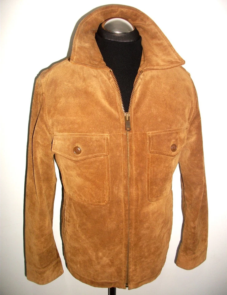 LEATHER SUEDE SHERPA Fleeced COUNTRY WESTERN JACKET COAT TRUCKER BOMBER Biker S - Image 4 of 4