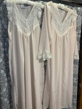 VTG Christian Dior Lingerie 2-Pc SET Gown/Robe Lace Trim Union Made Size SM Pink