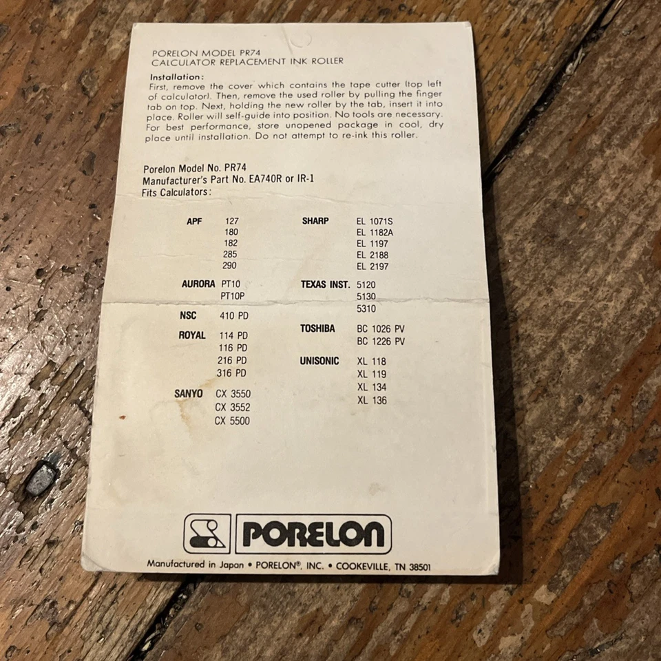 Porelon Calculator Ink Roller Model PR-74New, worn package! NOS rare - Image 2 of 4