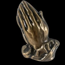 Praying Hands Casket Ornament Cast Metal Bronzed Look 1970’s Single Bolt Unused