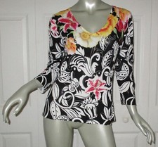 ALBERTO MAKALI Black  White Floral Sweater Sequins Beads Size XL