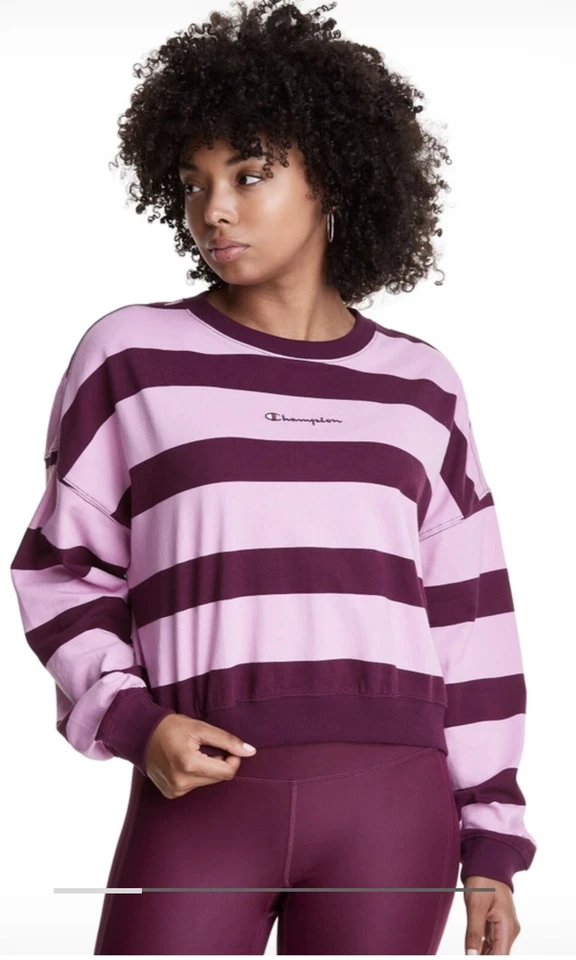 Top de mujer Champion algodón a rayas manga larga papel baya oscura púrpura L Foto 2 de 4