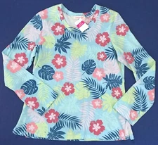 FRESH PRODUCE Large Bluefin BLUE $49 Tropic Floral Scoop LS Tee Top NWT New L