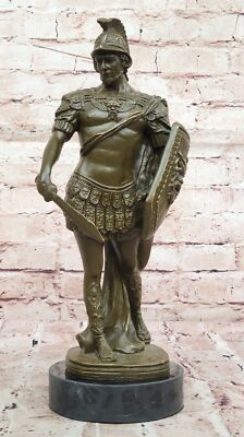 Roman Warrior with Sword and Shield Statue Sculpture Vintage Art Office Decor