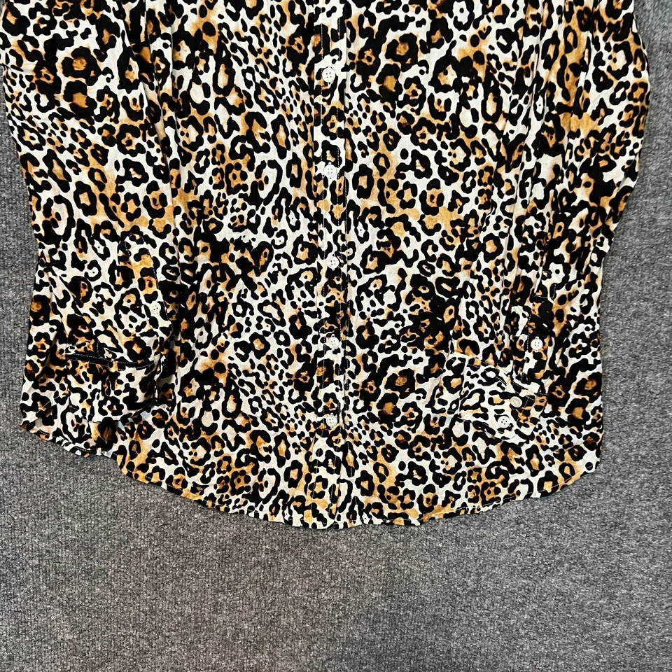 Talbots Shirt Womens 1X Brown Cheetah Print Blouse Button Up Chambray Plus Size - Image 3 of 4