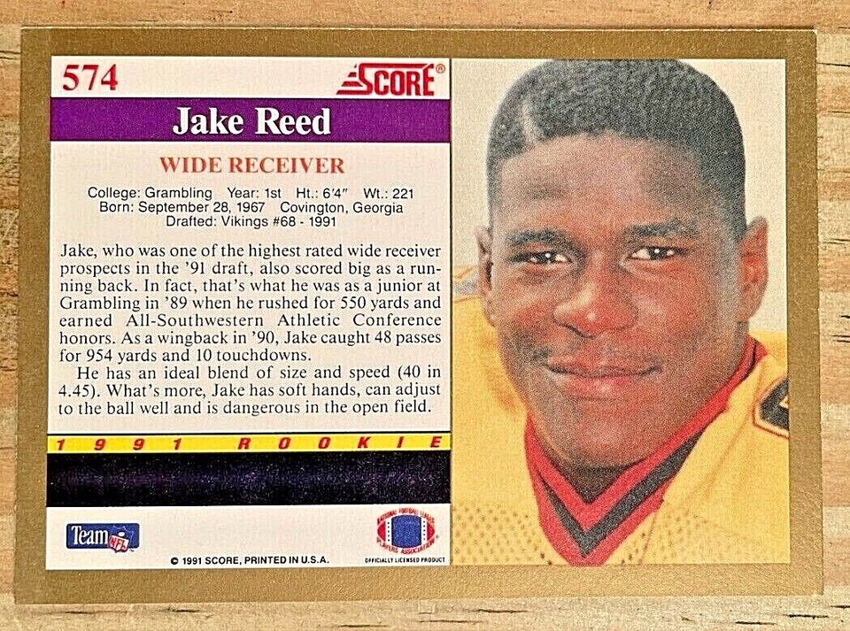 1991 SCORE JAKE REED ROOKIE CARD#574 NM-MT MINNESOTA VIKING SAINTS ...