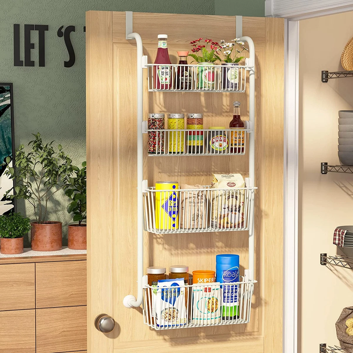 over the Door Pantry Organizer Rack 4 Baskets Pantry Door