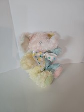 First  Main Nubby Baby Elephant Rattle Lovey Plush Toy Pastel Pink Blue 8"