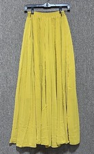 v28 Women Full/Ankle Length Elastic Pleated Maxi Chiffon Long Skirt Lg Mustard