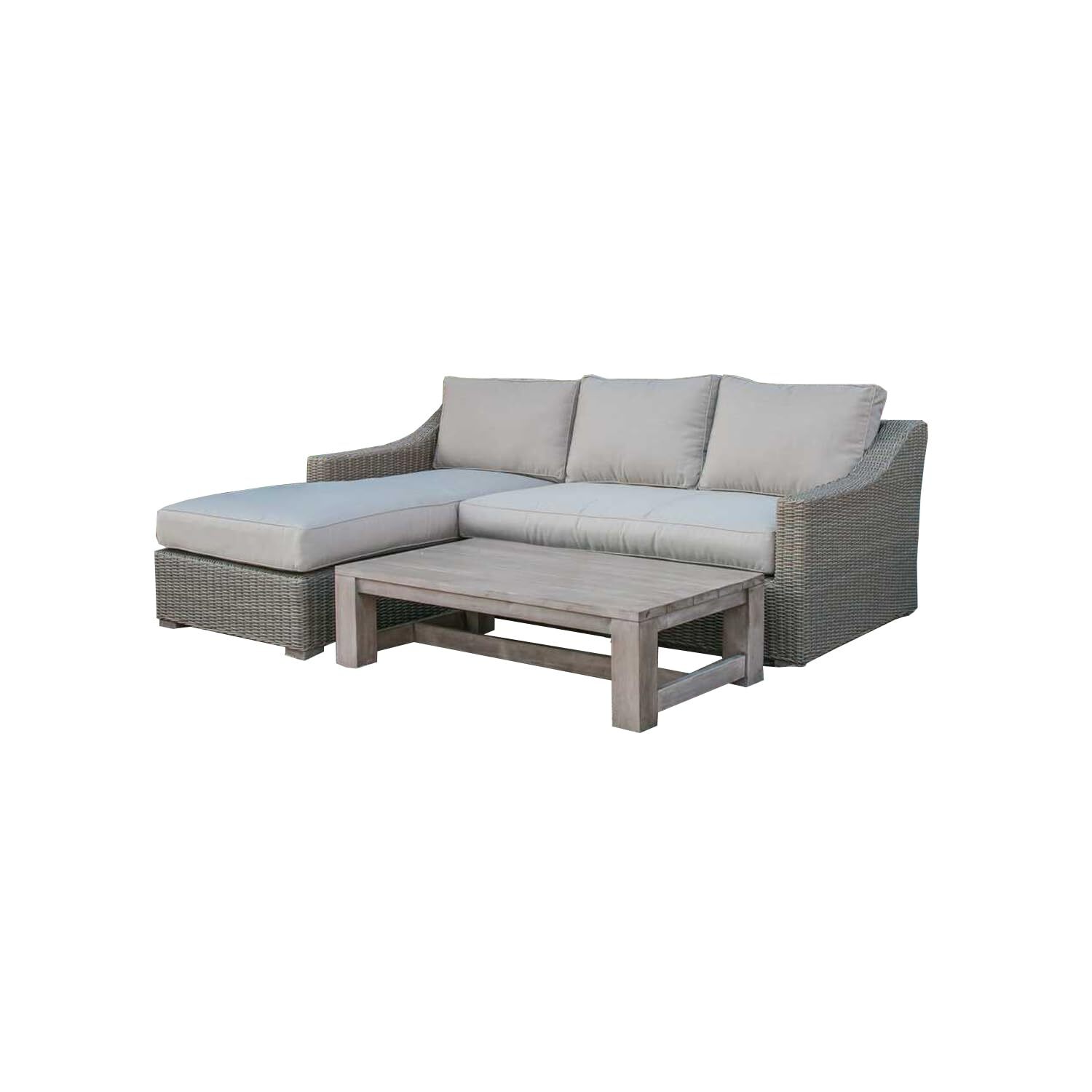 Уличная секционная группа из серого ротанга состоящая из трех частей с бежевыми подушками 470090₽