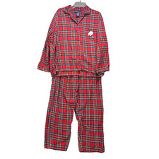 VTG Esleep Flannel Pajama Set Top Pants Large Red Plaid Flannel Christmas Lambs