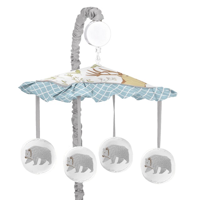 Sweet Jojo Designs Grey Bear Woodland Toile Musical Mobile Baby