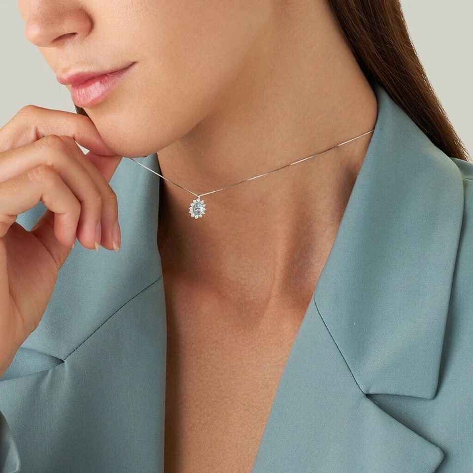 Collana Donna Kate Argento 925 Con Pietre Preziose acquamarina , Princess - Immagine 2 di 2