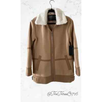 Bagatelle NYC Women's Medium Tan Coat with White Faux Fur Collar NWT