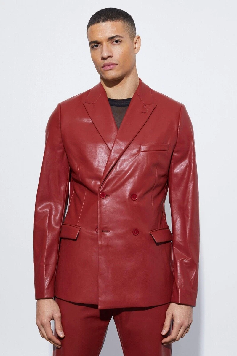 Mens double clearance breasted leather blazer