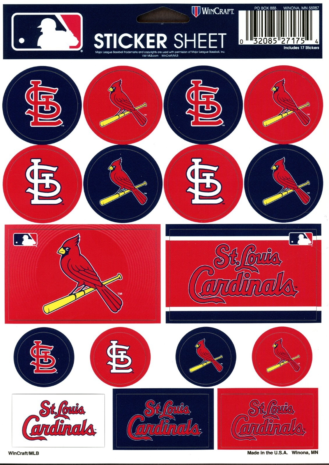 ST. LOUIS CARDINALS ~ Lot of (17) Stickers ~ 5x6 Inch Sticker Sheet ...