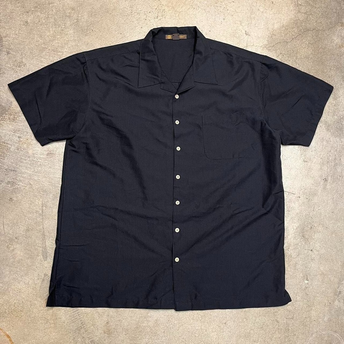 Vintage camp collar short sleeve button shirt black xxl old money