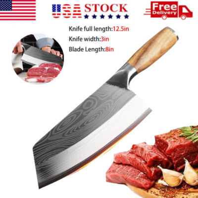 Kitchen Knife Stainless Steel Damascus Asian Chef Butcher Cleaver Large Sharp