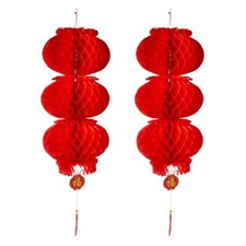 ASIAN HOME 3-Layer Red Paper Lantern Hanging Lanterns for Chinese Spring...