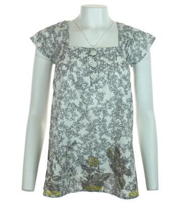 New Women's Vila Mischa Button Top Blouse Embroidered Small White Grey Yellow