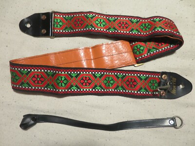 Morris Vintage Embroidered Hippie Guitar Strap, Metal Buckle, Japan c1970s